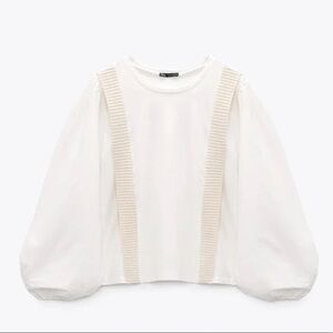 Zara Combination Banded Women's Oyster White Top Small